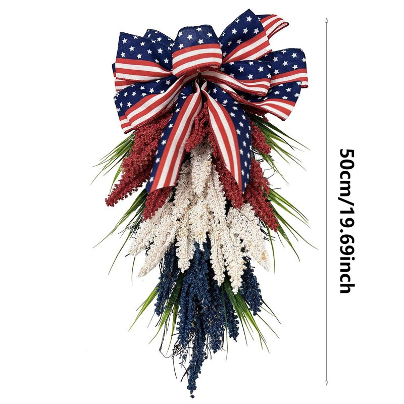 Patriotic 4th of July Wreath G - Red White Blue Independence Day Front Door Decor
