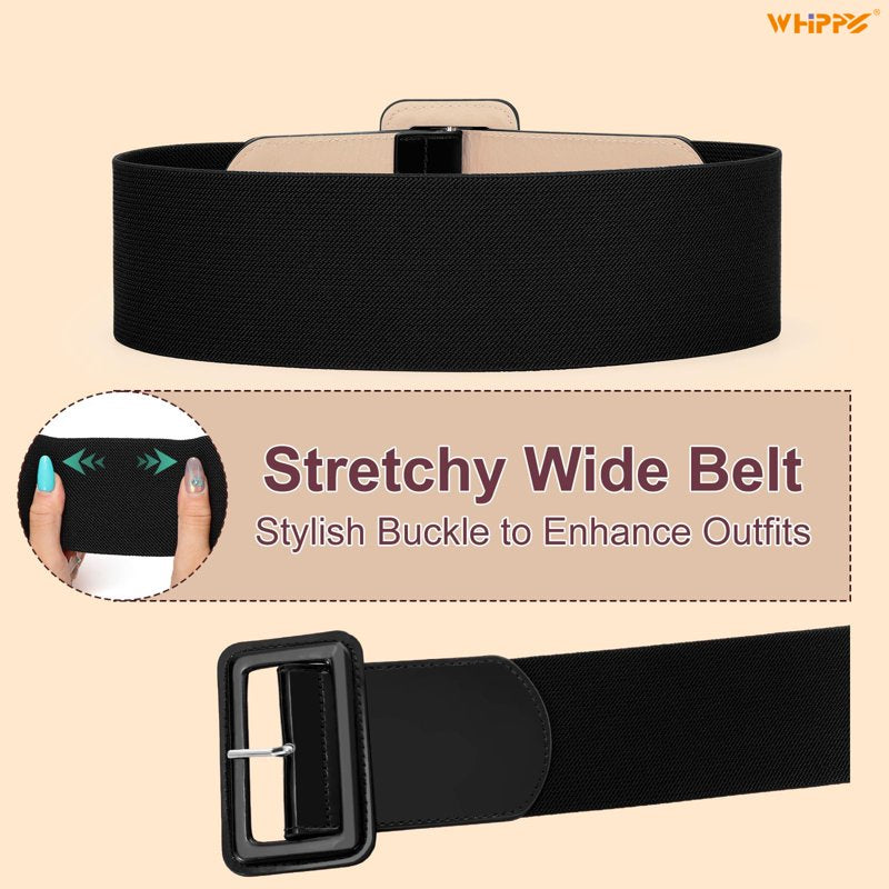 Women Wide Elastic Waist Belt for Dresses - Black, Fits 34-37 Inches - Retro Style