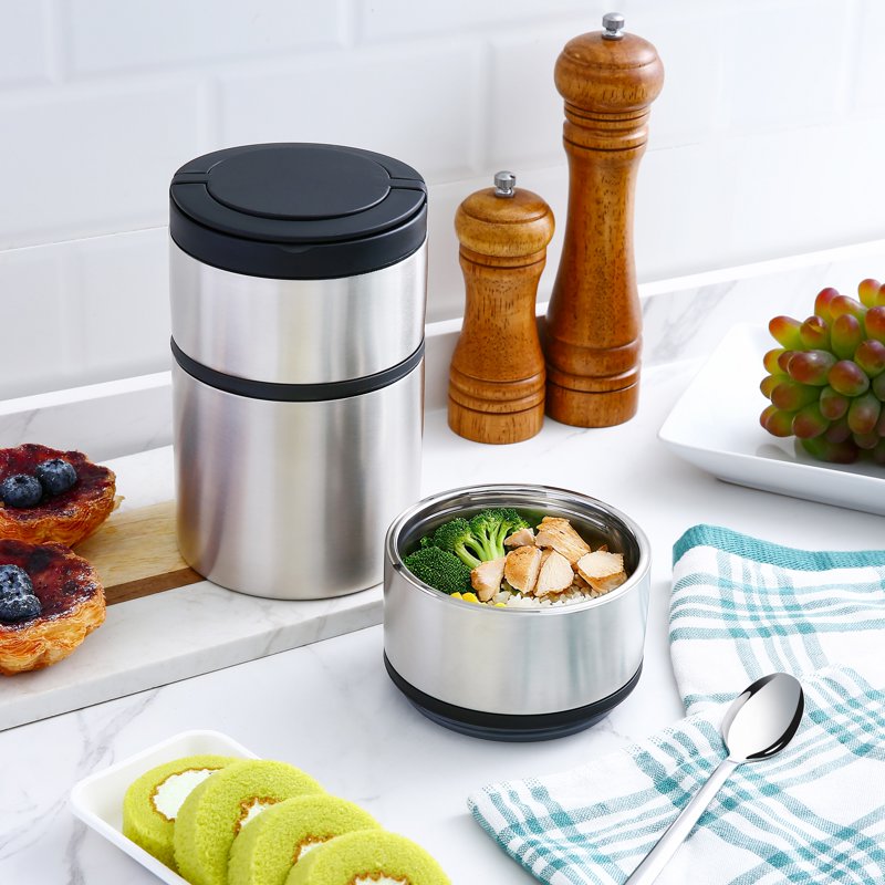 Insulated Food Storage Jar - 41 oz Stainless Steel, 3 Compartments