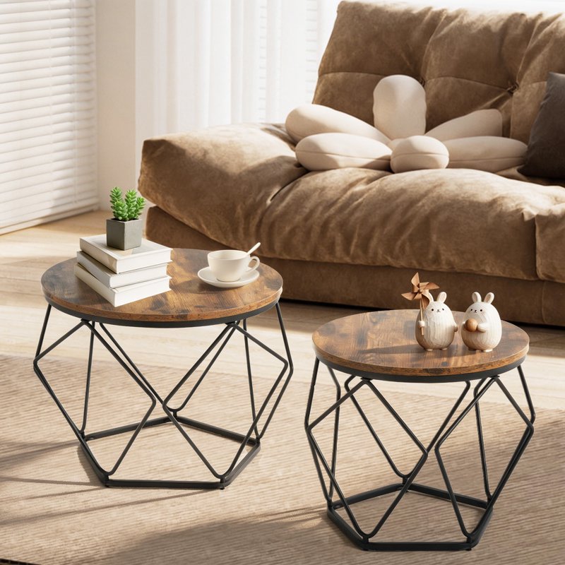 Small Round Nesting Coffee Table Set - Space-Saving Design