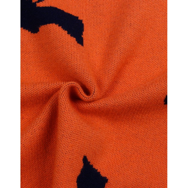Halloween Bat Print Sweater for Women - Casual Knitted Pullover XL Orange Variation