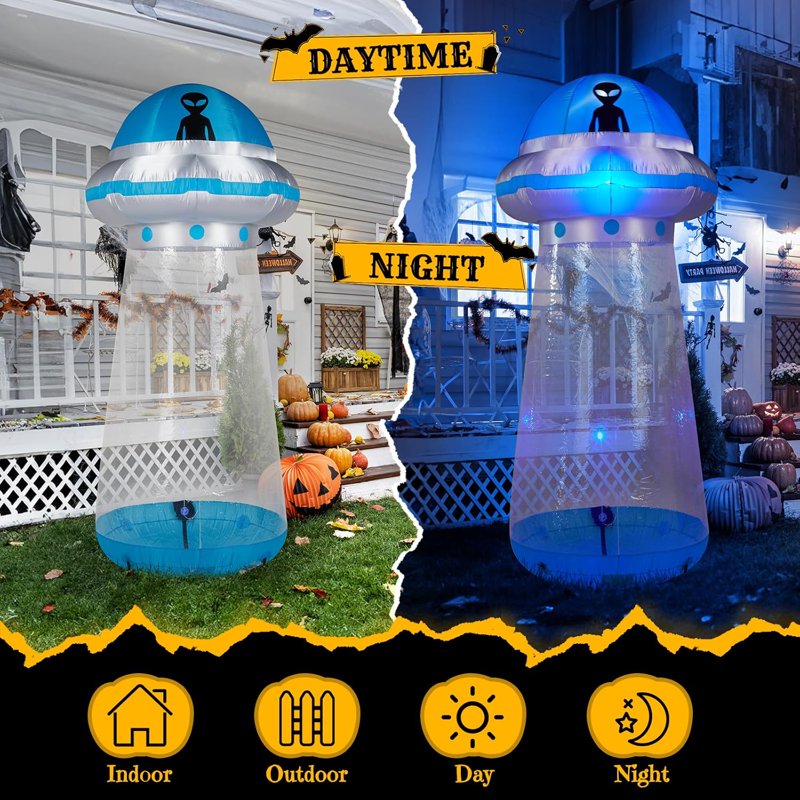 Inflatable UFO Halloween Decoration with LED Lights, 8.8Ft Outdoor Yard Decor