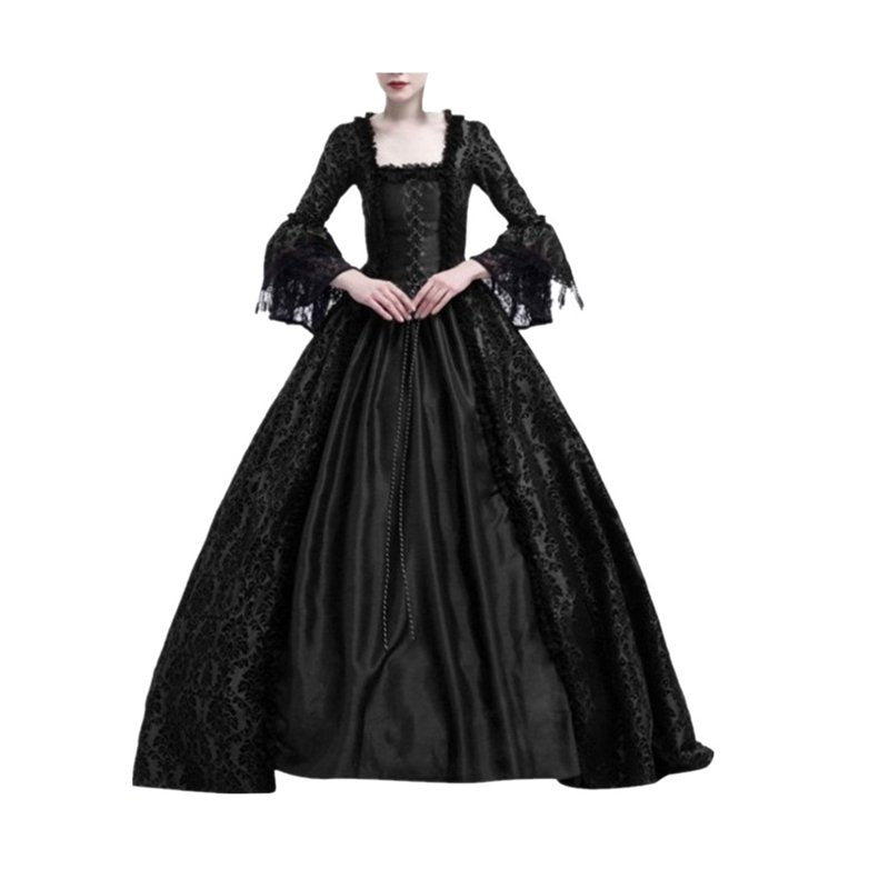 Maxi Dress for Women Rococo Gothic Victorian Halloween Costume CC-Black & Halloween
