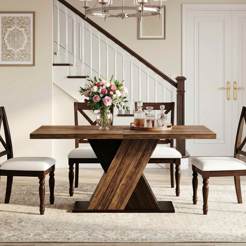 55" Farmhouse Dining Table - Dark Wood Grain, 4-6 Seater
