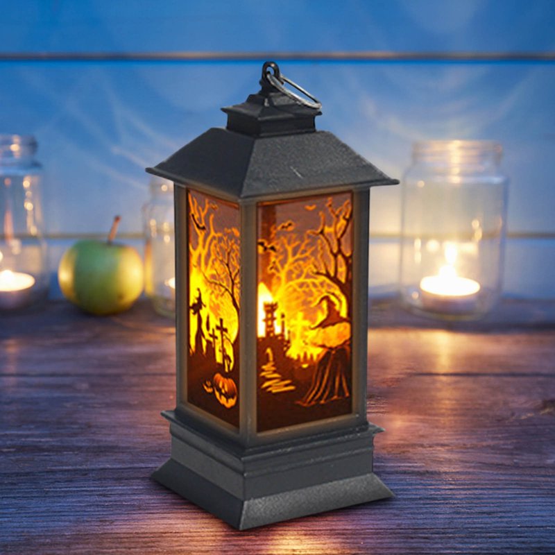 Halloween LED Hanging Lantern with Skeleton and Pumpkin - Pumpkin Witch Variation