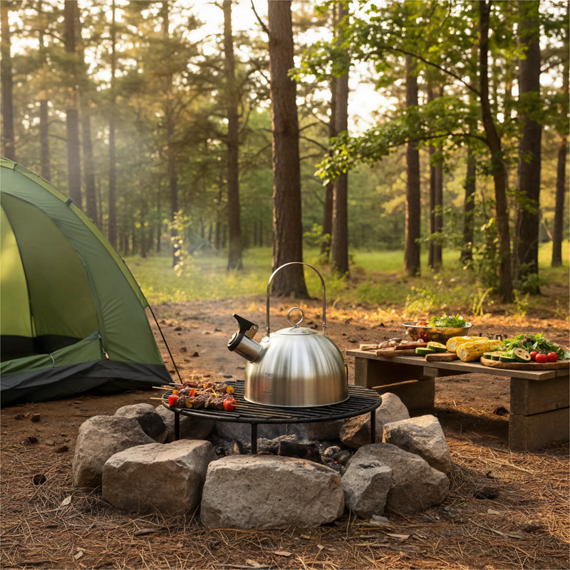 1.2L Stainless Steel Portable Stovetop Kettle for Camping