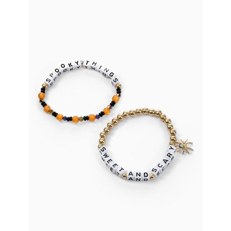 Sweet and Scary Halloween Beaded Stretch Bracelet Set - 2 Pieces, Spooky Style
