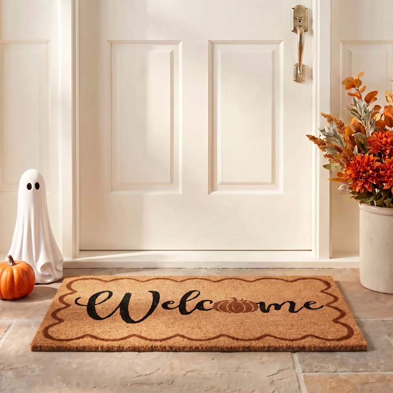 My Texas House Fall Multicolor Welcome Pumpkin Outdoor Coir Doormat - 18 x 30 Inches, Under 2x3