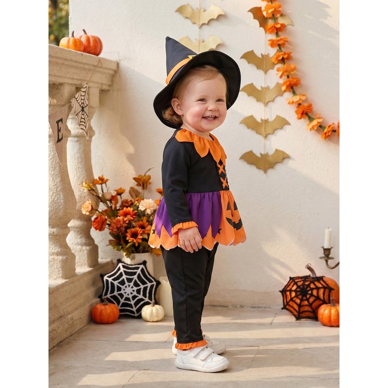 Toddler Baby Girl Halloween Pumpkin Costume Set - Orange & Black, 12-18 Months