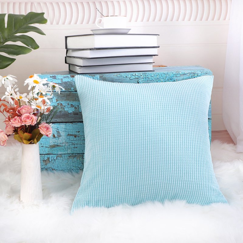 Sky Blue Corduroy Decorative Throw Pillow Cover 20x20 - Unique Bargains