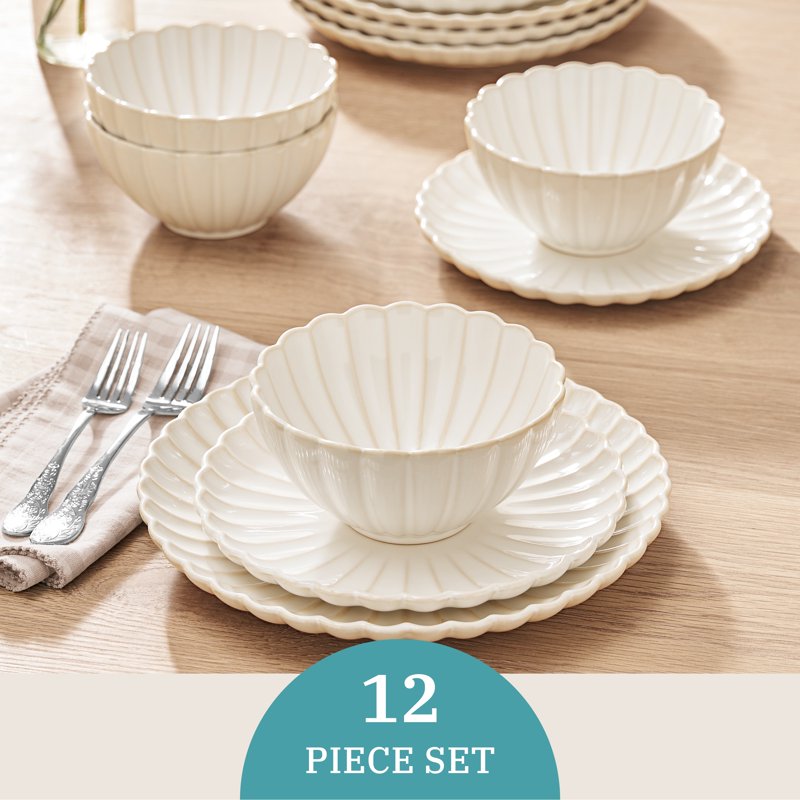 12-Piece Stoneware Dinnerware Set - Off-White