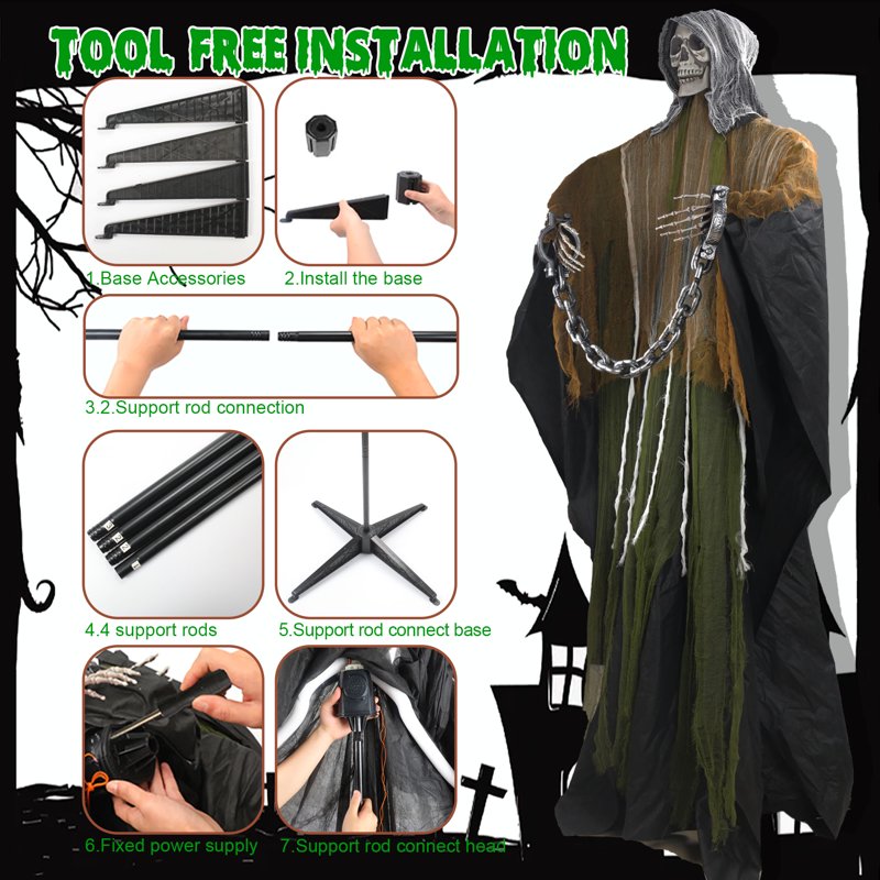 6ft Green Ghost Skeleton Halloween Outdoor Decoration with Sound & Lights