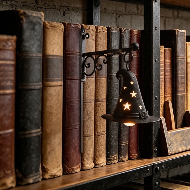 Halloween Bookshelf Lamp - Vintage Library Lantern with Hanging Witch Hat AA5