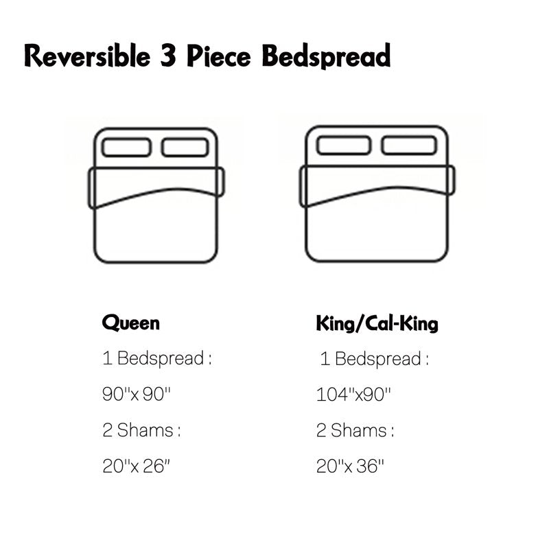 Queen Reversible Bedspread Set Blue Geometric Mosaic Bedding Coverlet - 3 Pieces