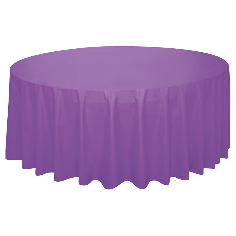 84 Inch Purple Round Plastic Table Cover for Parties and Events