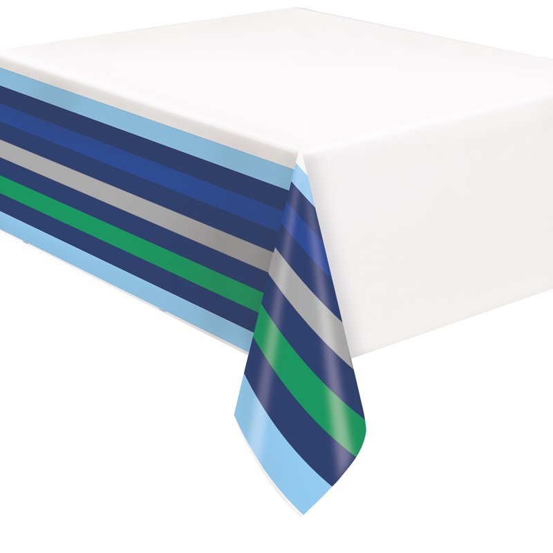 54 x 84 Inch Rectangular Green and Blue Stripe Table Cover - Single