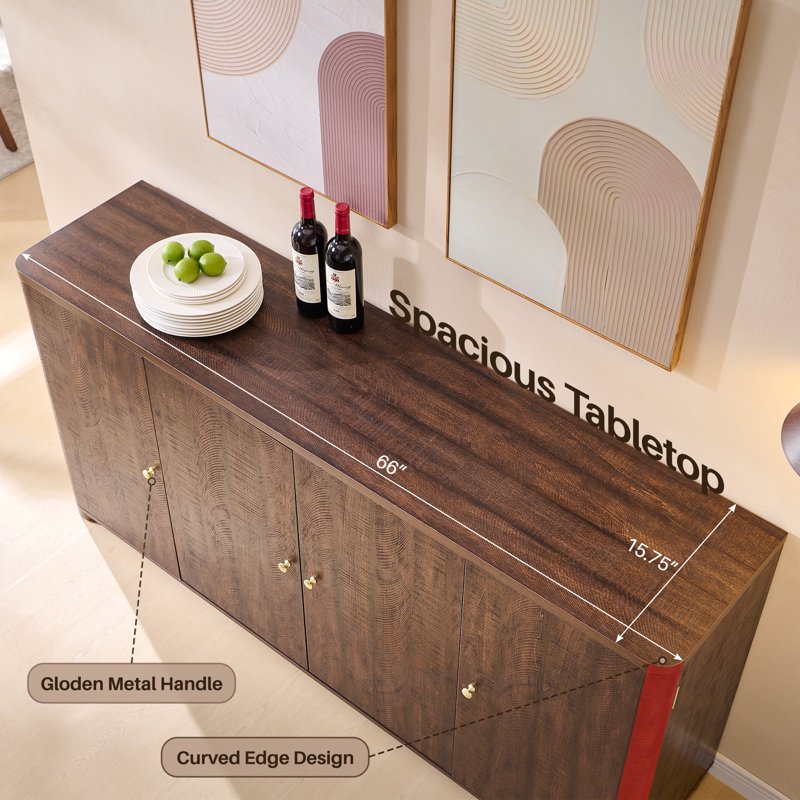 Curved Kitchen Sideboard Cabinet - Modern Buffet Storage - Brown