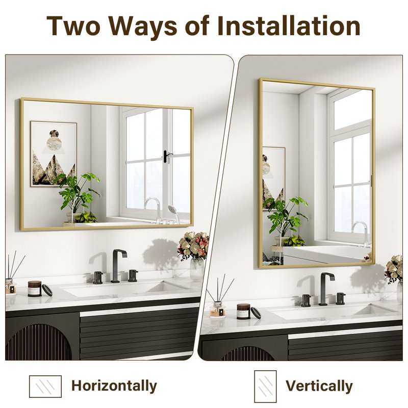 Rectangular Bathroom Wall Mirror 28x20in Gold Frame Vanity Mirror - Easy4Home