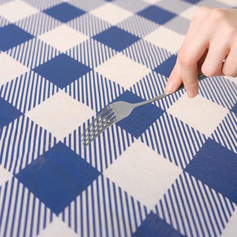 Elastic Fitted Table Cover - Waterproof Vinyl for 6 Ft Table - Gingham Blue, 8 Pack