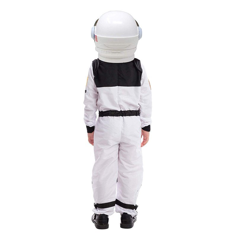 Kids Astronaut Costume with Helmet - White, Medium (8-10 Years) for Halloween & Play
