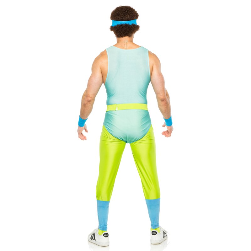Mens 80s Gym Instructor Costume S-M Halloween Retro Fitness Outfit