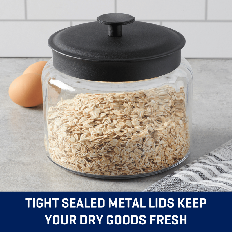 Glass Storage Jars with Black Metal Lids - 3 Piece Set