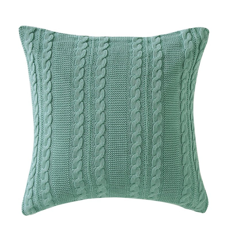 Blue Cable Knit Cotton Decorative Pillow 18x18 Inch Home Accent Cushion - VCNY Home Dublin