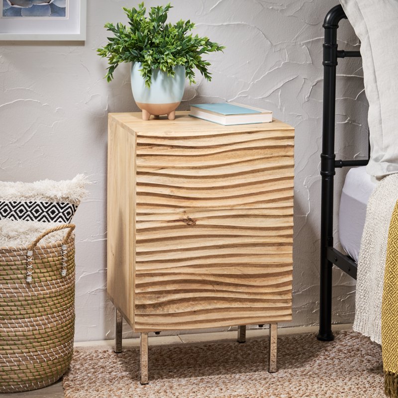 Modern Mango Wood and Iron Nightstand with Shelving