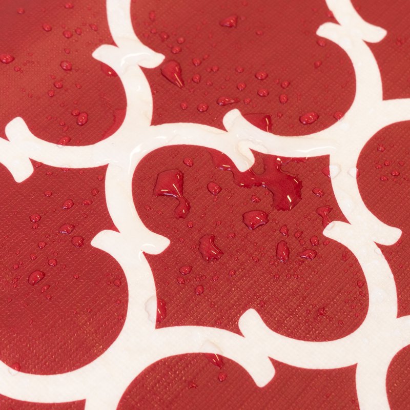 Elastic Fitted Vinyl Table Cover with Flannel Backing - Ogee Curl Cranberry, 8 PK