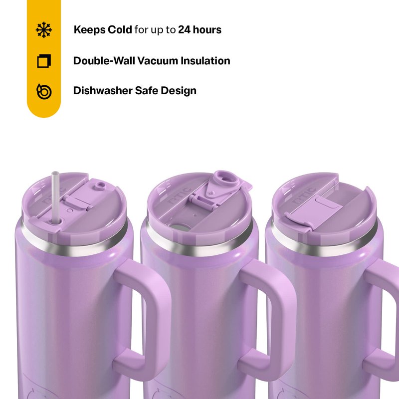 64 oz Road Trip Tumbler - Ceramic Lined with Handle & Straw Lid, Lavender Glitter