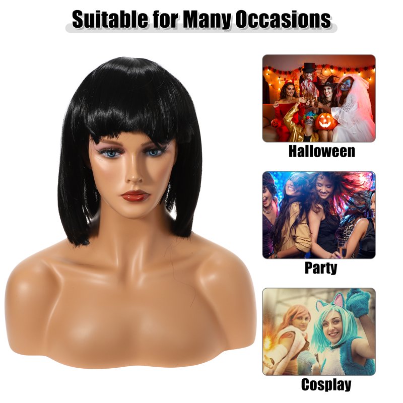 12-Inch Black Bob Wig for Women - Natural Human Hair Look