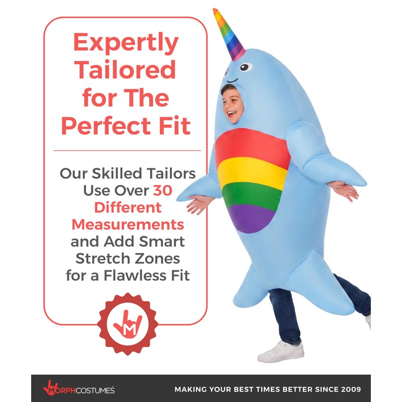Kids Inflatable Narwhal Costume Rainbow Blow-Up Halloween Suit - Blue, One Size