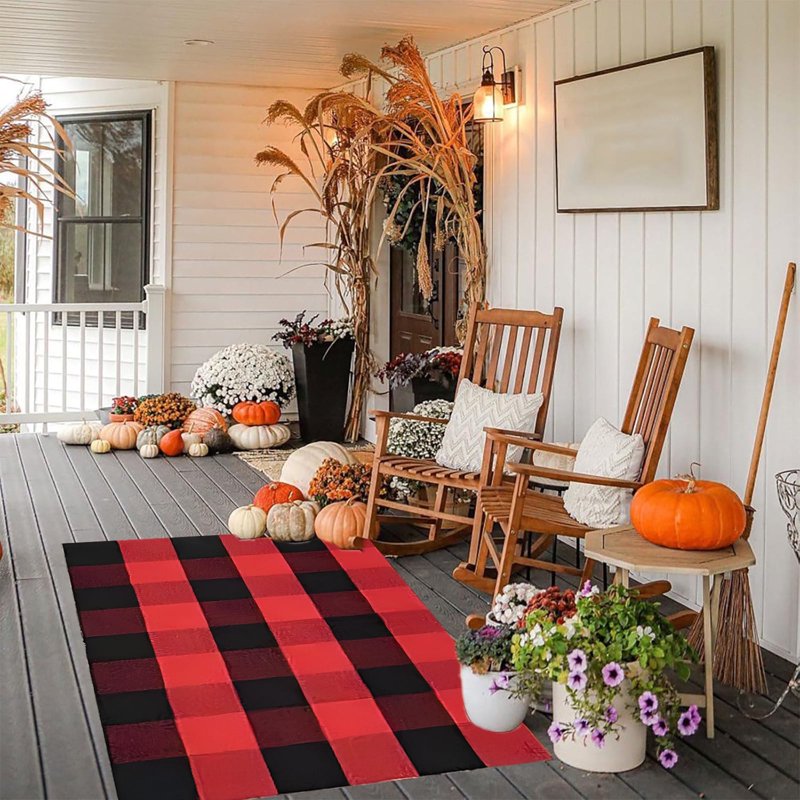 Halloween Checkered Door Mat - Fall Welcome Rug 15.7x24in - Outdoor Entrance Variation 02#A