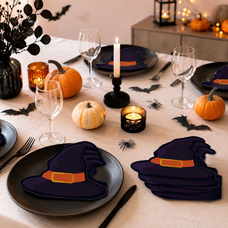 Purple Halloween Pumpkin Shape Paper Napkins 20 Pack - Disposable Cocktail & Party Table Decor