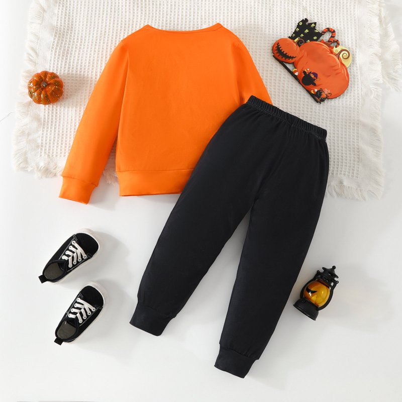 Toddler Boys Skeleton Halloween Outfit Set - Long Sleeve Tops & Pants, Size 6-7 Years, Orange Z15-15