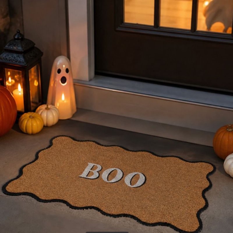 Halloween 'BOO' Coir Doormat 47.2 x 29.5 Inches Wavy Black Trim Welcome Mat