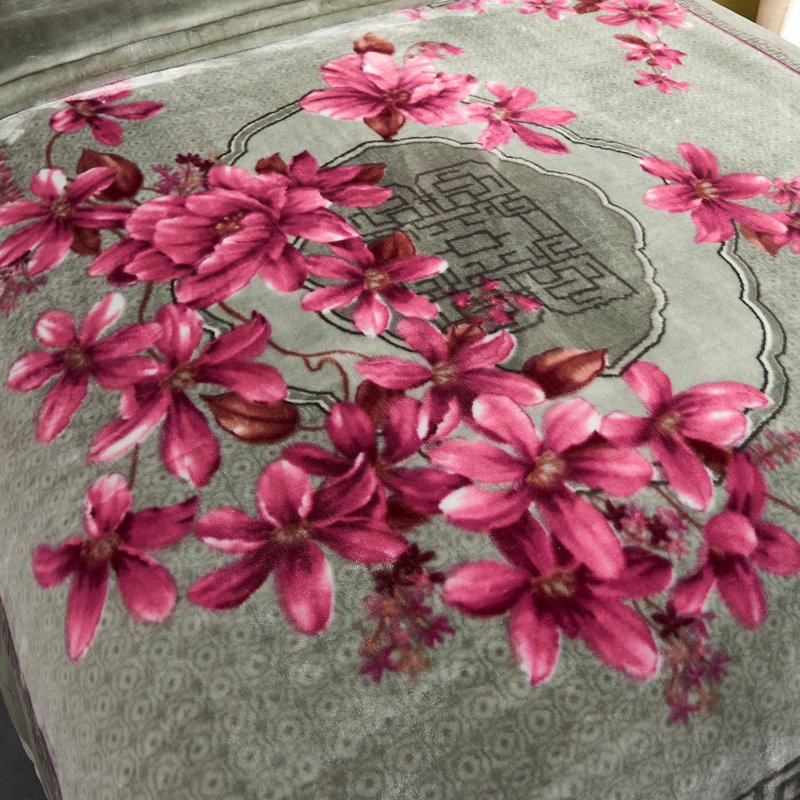 King Size Fleece Blanket 10Lbs Heavy Microfiber Bed Cover - Green & Grey, Floral Variation