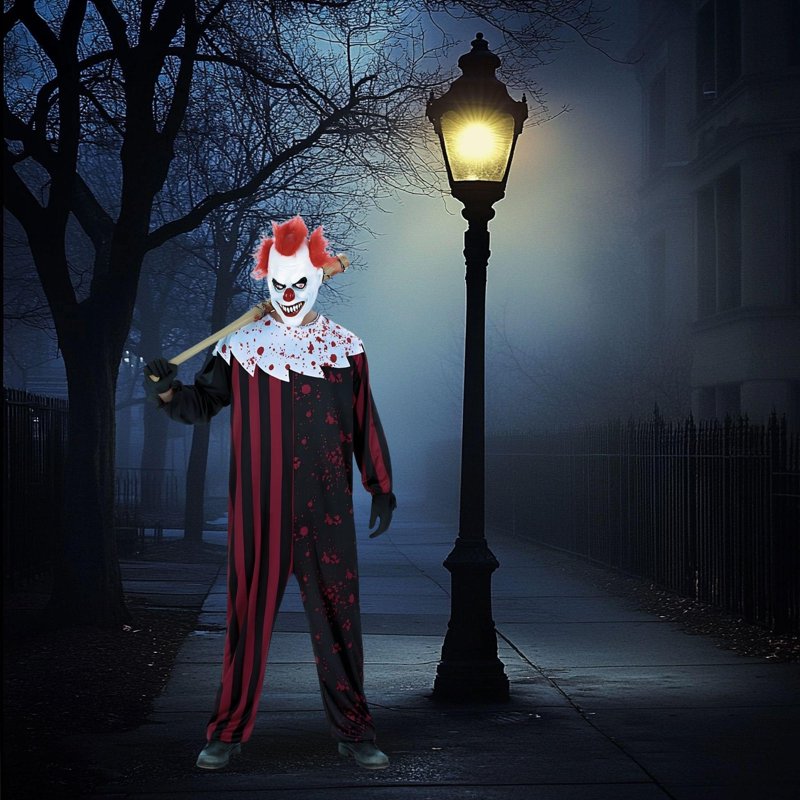 Mens Scary Clown Costume Standard Adult Halloween Fancy Dress - Red & Black