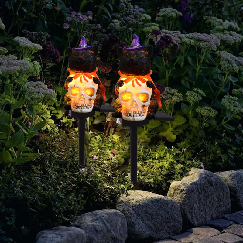 Halloween Outdoor Solar Ground Lights - Black-BK Clear Accent, Spooky Yard Decor