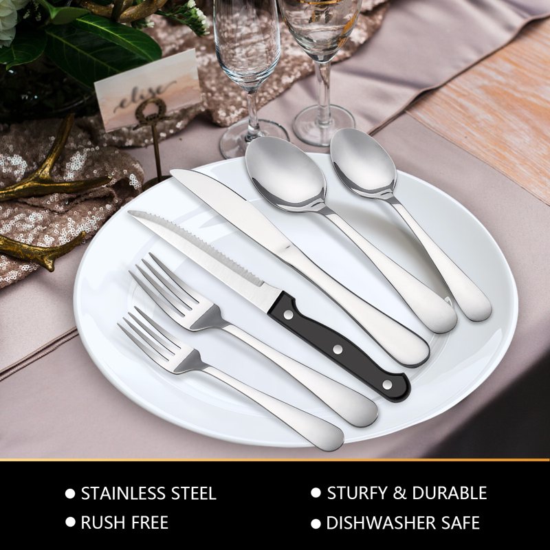 24-Piece Stainless Steel Flatware Set with Steak Knives - Silver