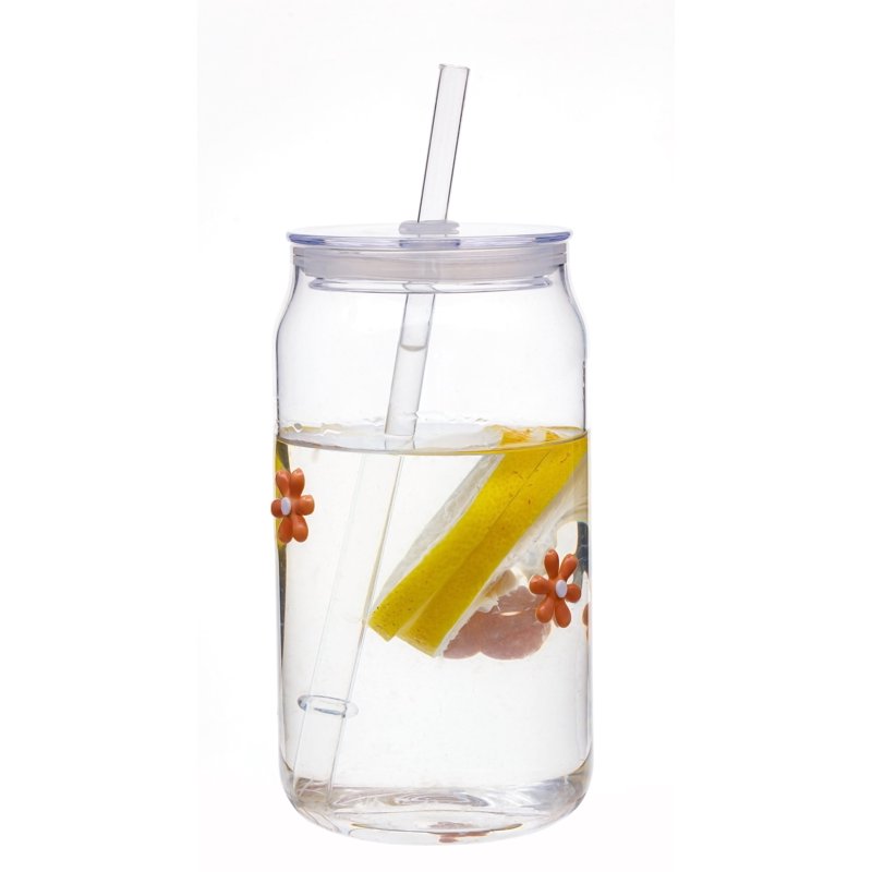 Flower Charms Glass Sipper Mug - 17 oz Can Shape