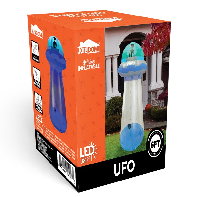 6 FT Halloween Inflatable UFO Alien Decoration with Built-in LEDs Outdoor Yard Lawn Halloween Decor - Joyfy