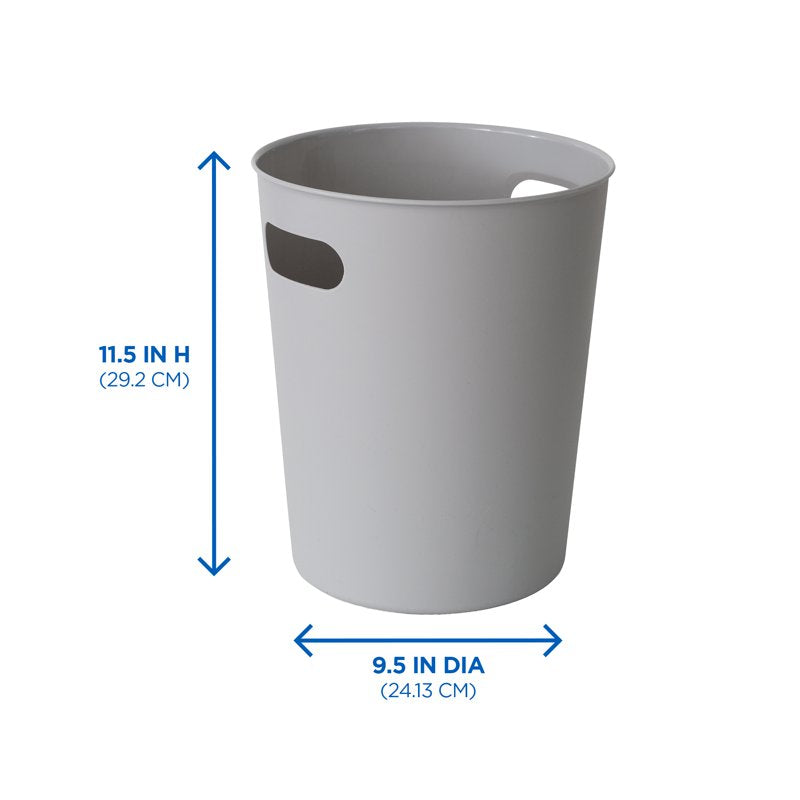 2.64 Gallon Plastic Wastebasket with Cut-Out Handles - Grey