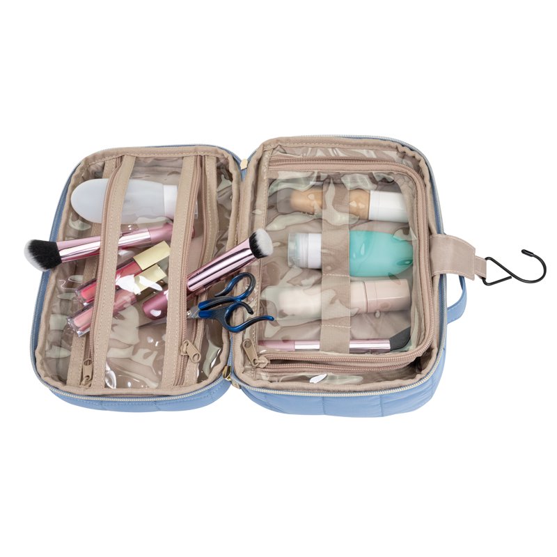 Hanging Beauty Organizer - Blue Quilted Cosmetic Case
