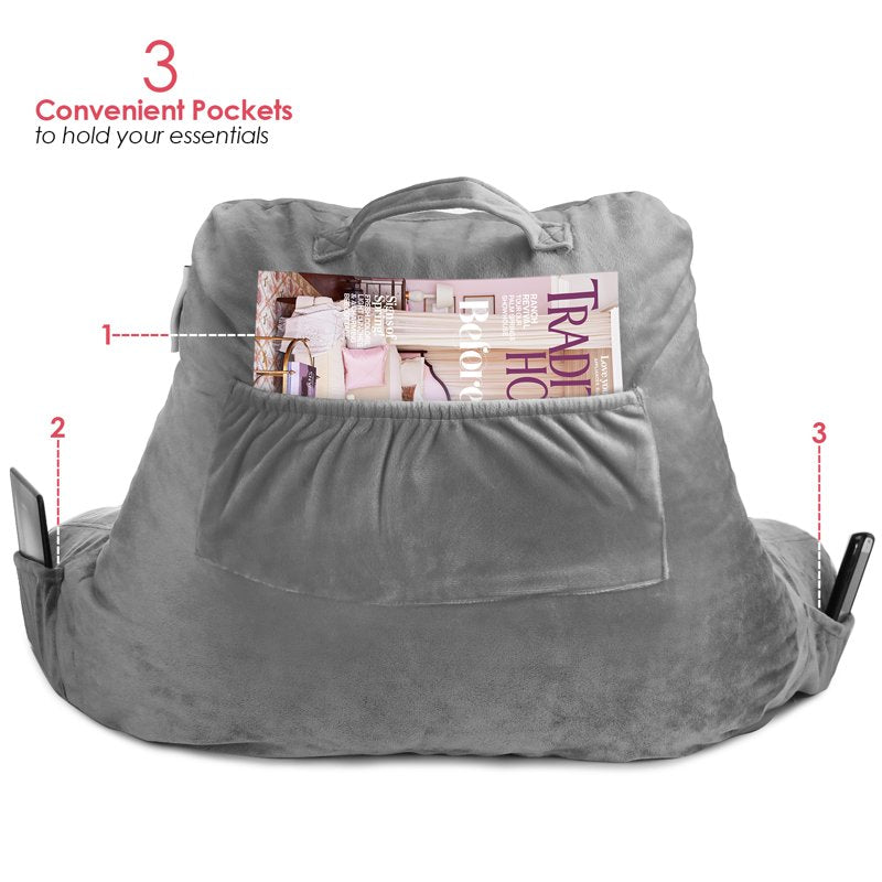 Nestl Shredded Memory Foam Reading Pillow with Lap Desk & Arms - Standard Gray