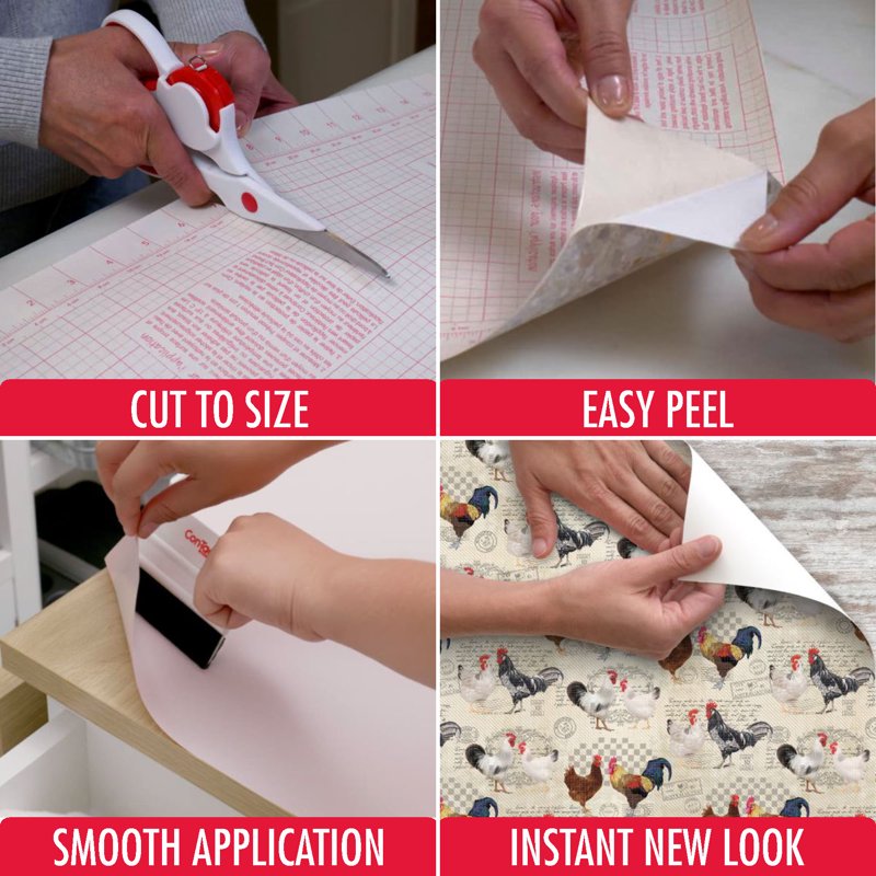 Self-Adhesive Contact Paper Roll - Vintage Roosters, 18" x 16 ft