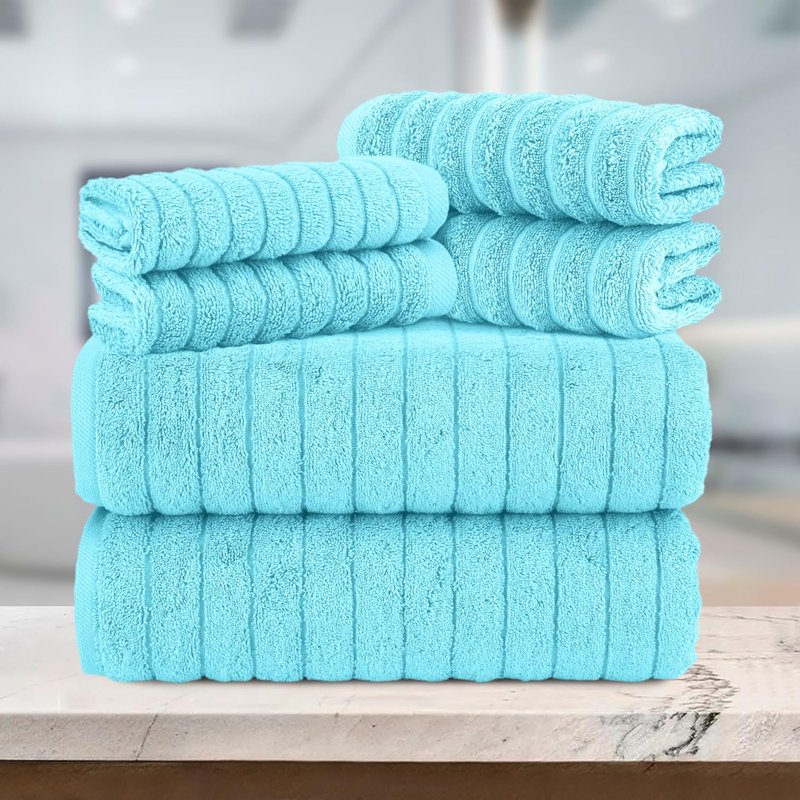 Turkish Cotton Corduroy Bath Towel Set Aqua - 6-Piece Luxury Quick Dry & Absorbent