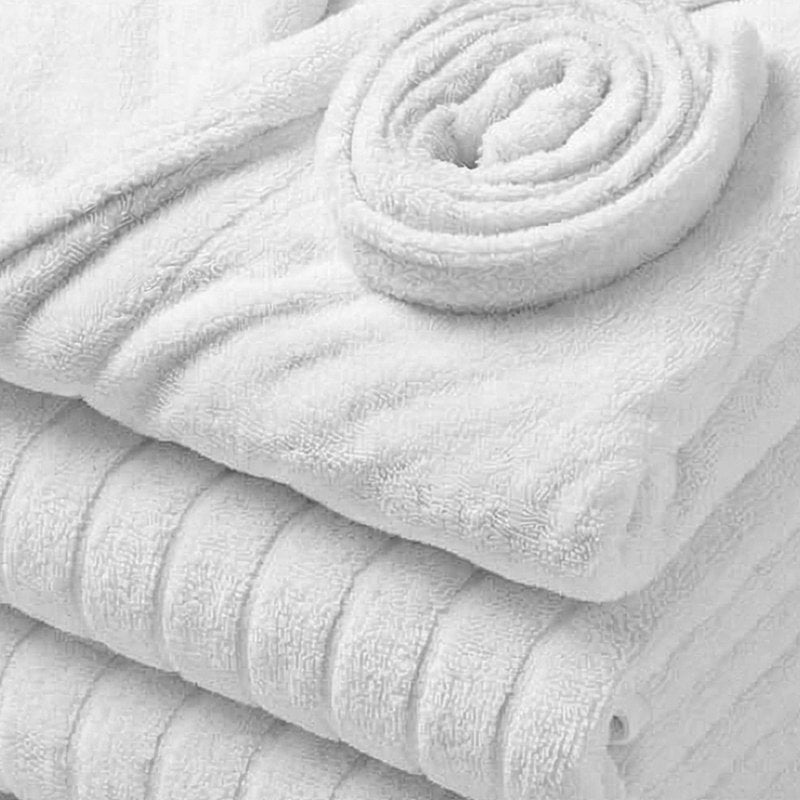 White Small Spa Bath Set with Plush Robe & Ribbed Towels – Hotel Quality