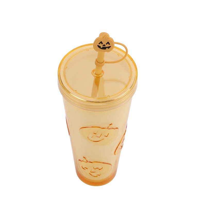 Pumpkin Glow-in-the-Dark 26oz Acrylic Tumbler with Silicone Straw Topper - Orange