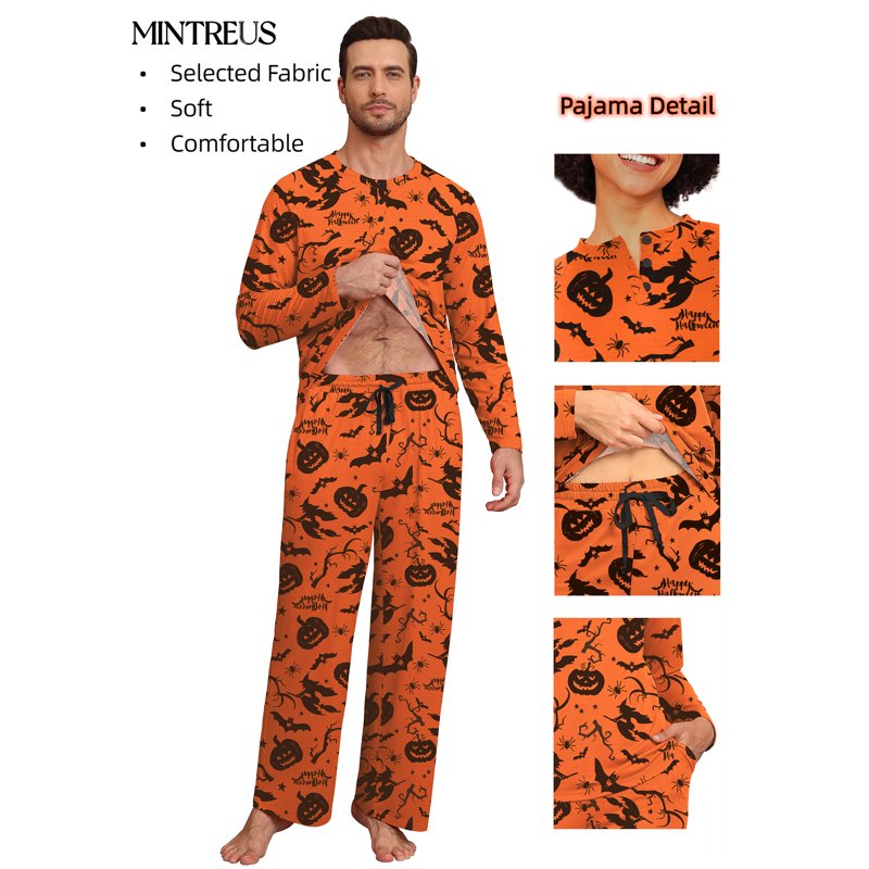 Halloween Couple Pajama Sets - Yellow Pumpkin Witch, Men M